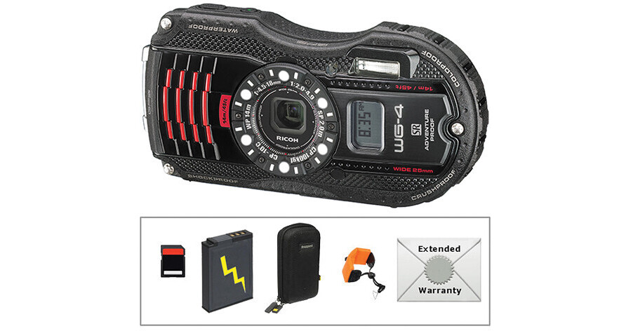 Ricoh WG-4 GPS Digital Camera Deluxe Kit (Black) B&H Photo Video