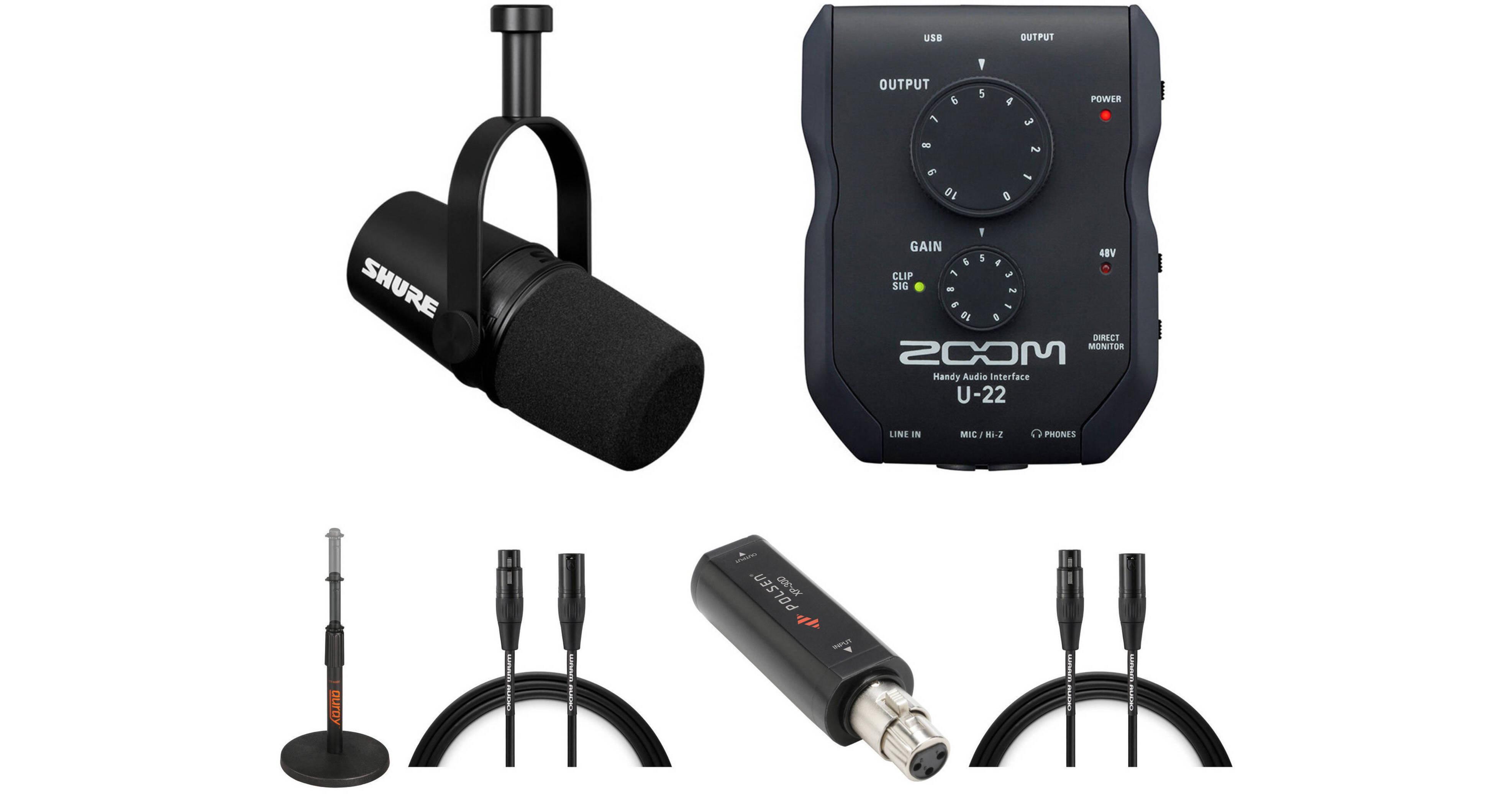 Shure MV7X Podcasting Kit with Interface, Preamp, Stand & Cables