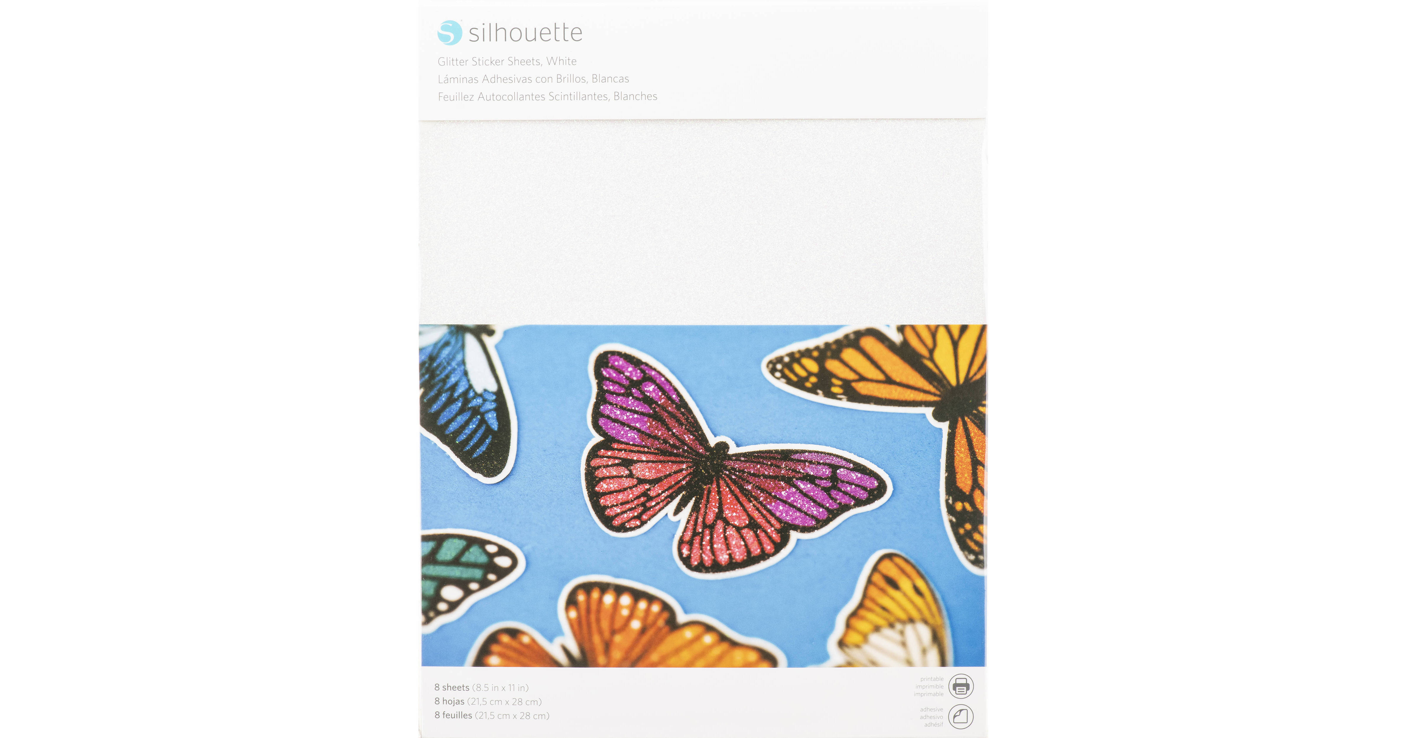 Silhouette Sticker Paper (White Glitter, 8 Sheets)