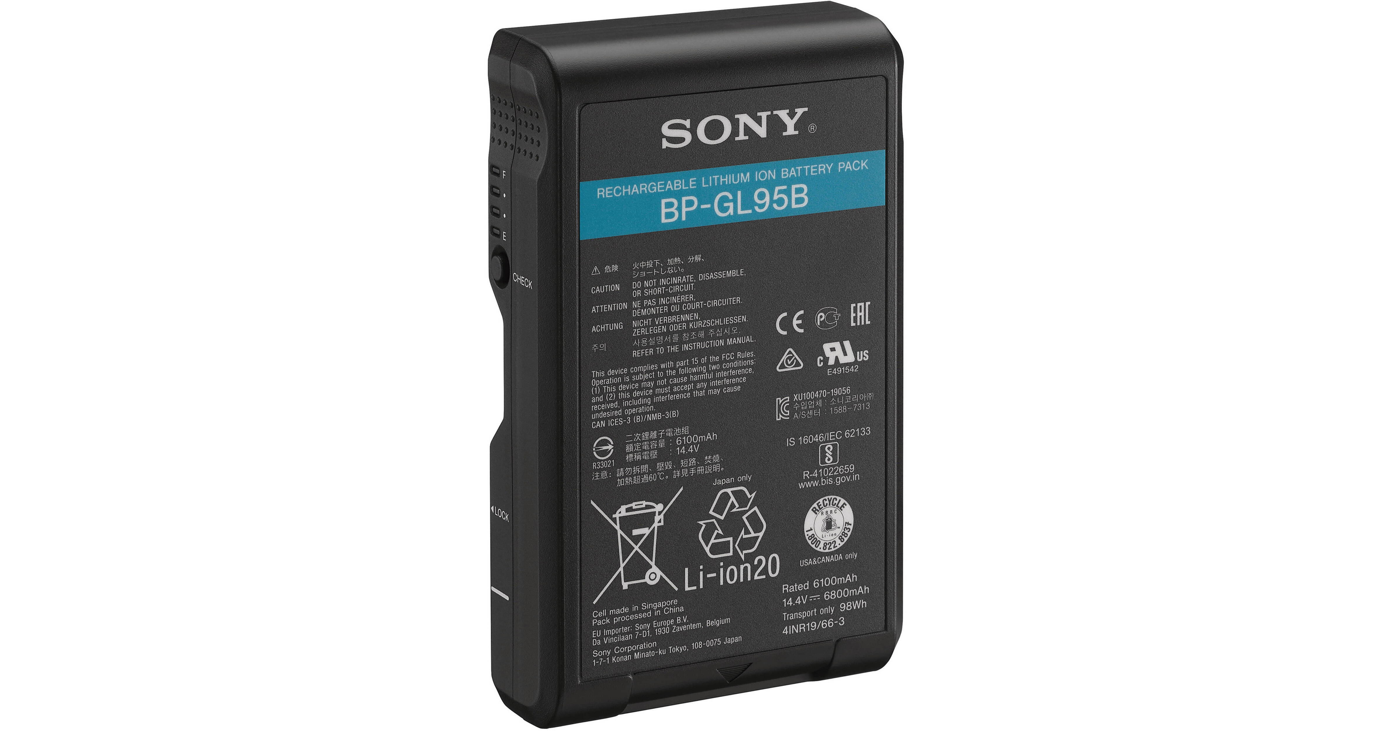 SONY リチウムイオンバッテリーパック LIP-4WM 5個セット Sony BP-GL95B 14.4V Lithium-Ion V-Mount Battery (98Wh) BPGL95B