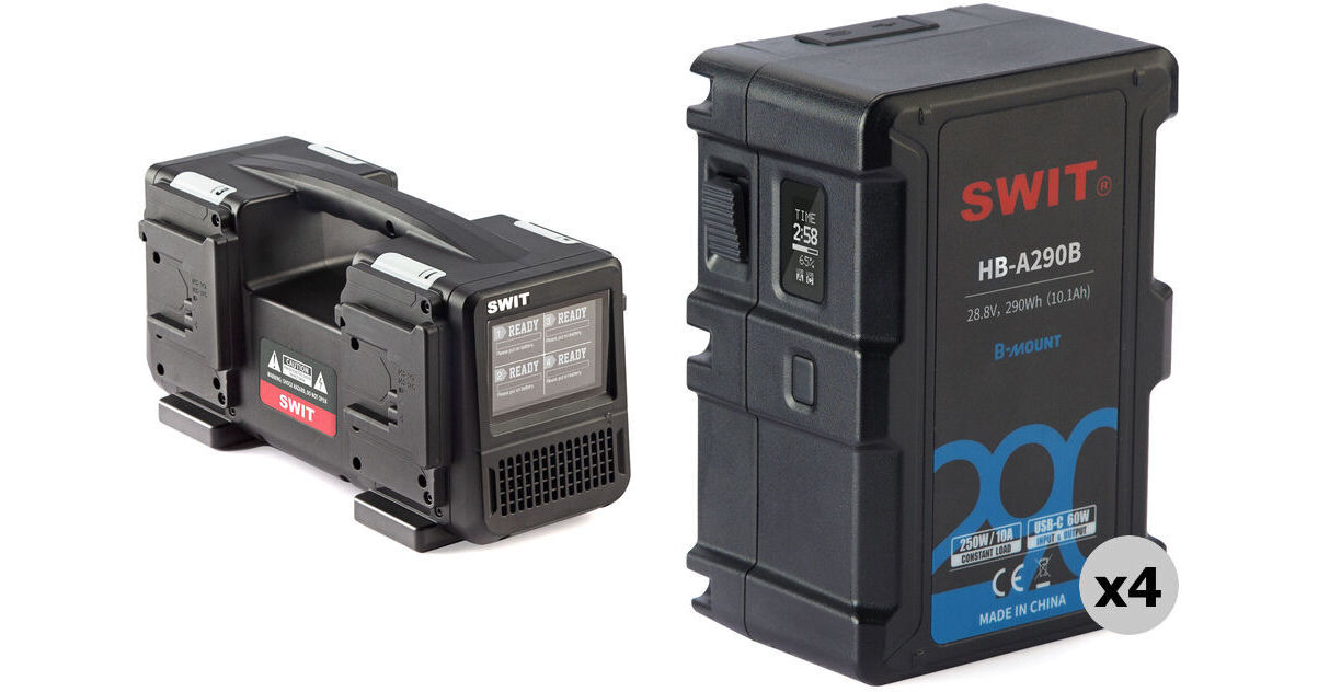 SWIT 4 x HB-A290B 28.8V 290Wh B-Mount Batteries & 4-Channel