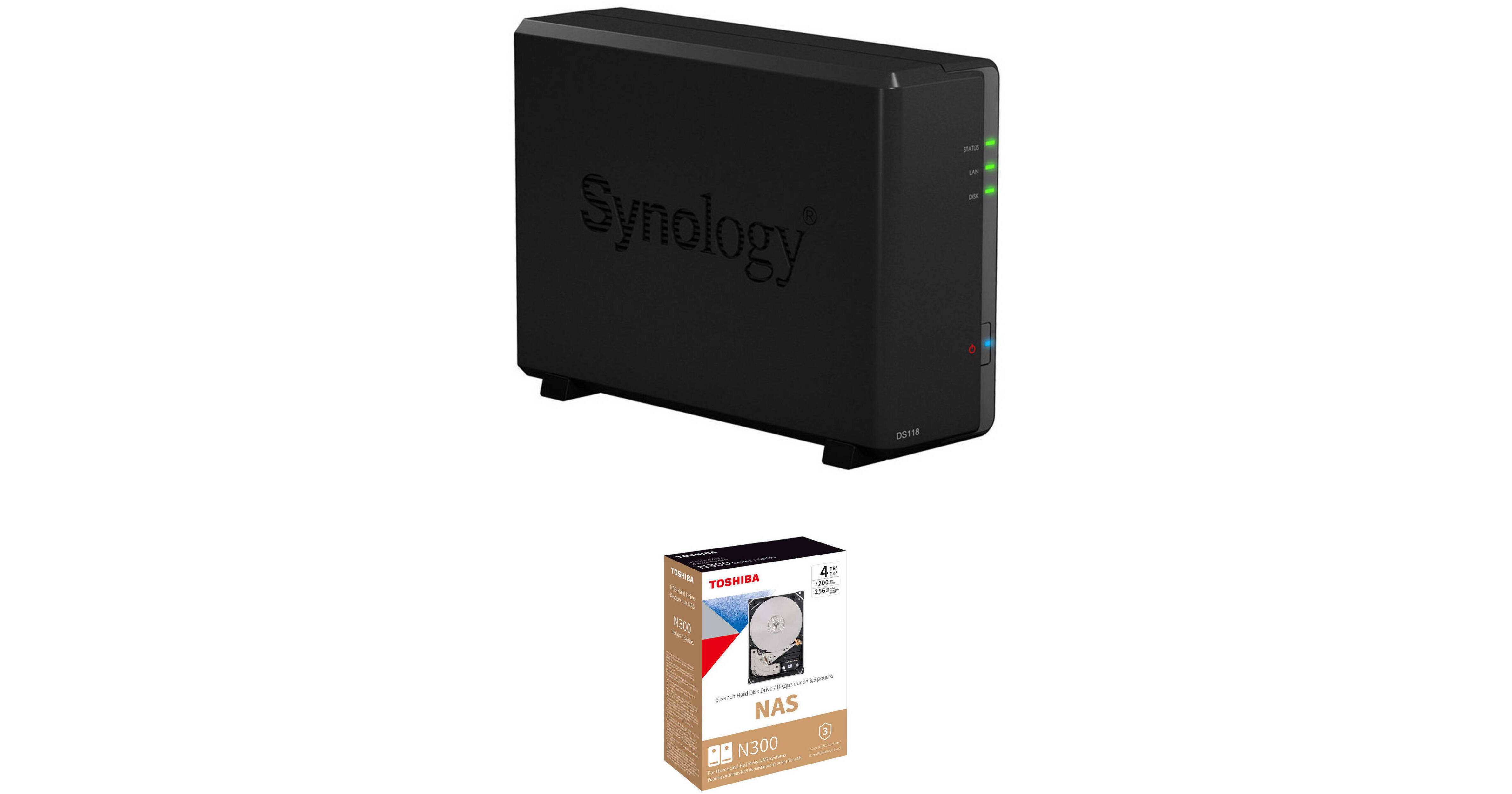 Synology 4TB DiskStation DS118 1-Bay NAS Enclosure Kit with N300