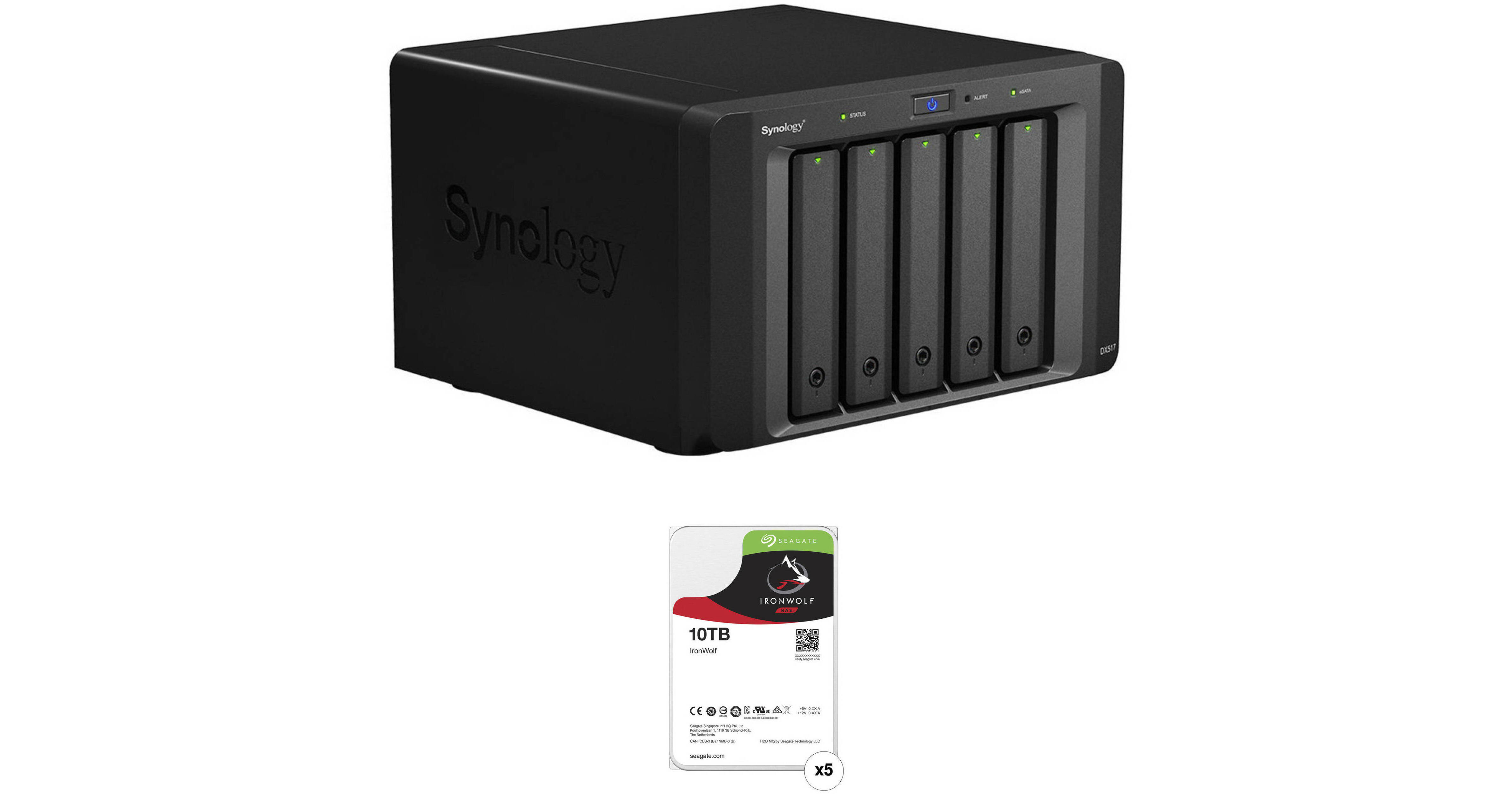 Synology 50TB DX517 5-Bay Expansion Enclosure Kit with Seagate