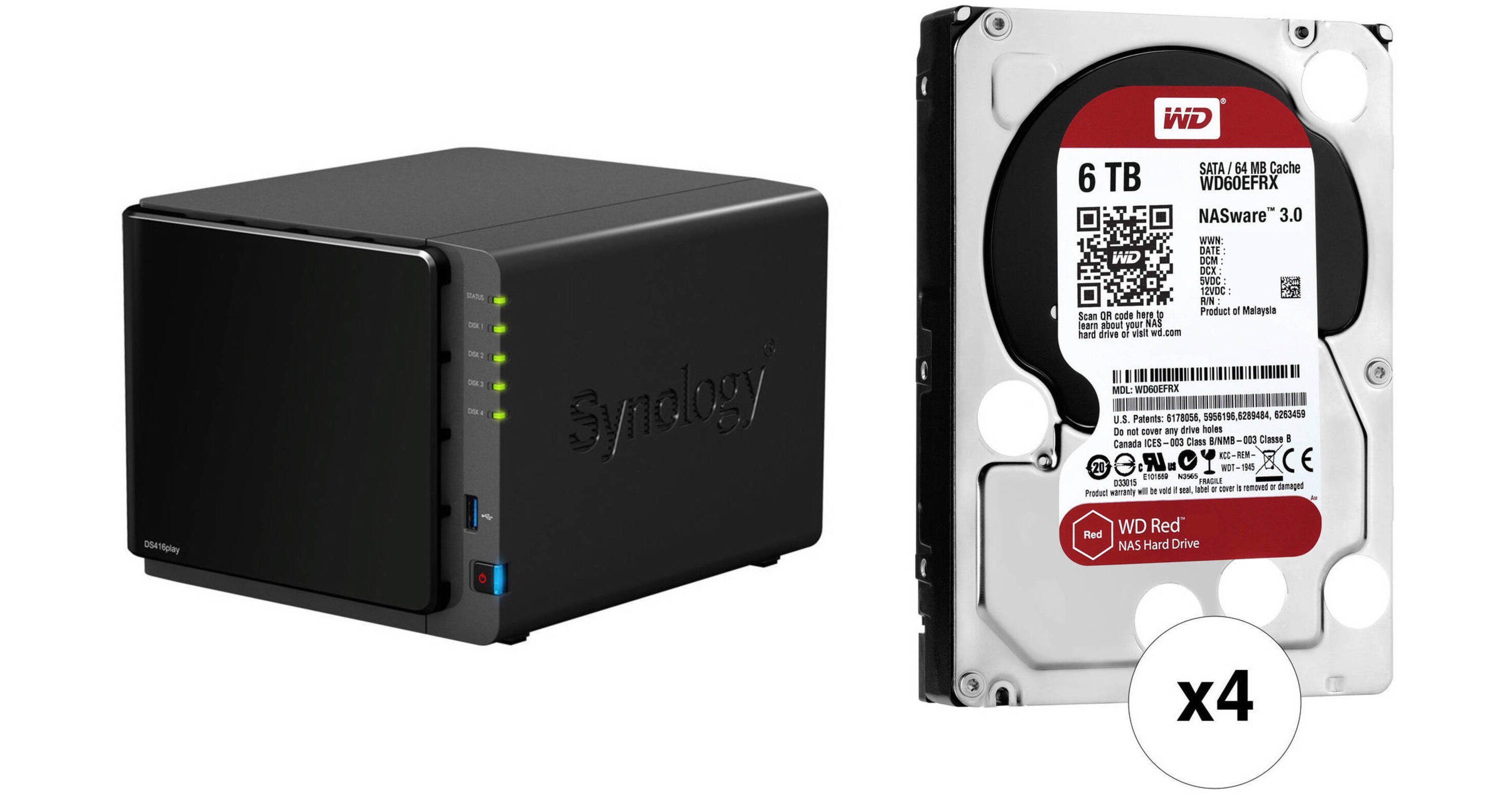 Synology DiskStation 24TB DS416play 4-Bay NAS Server Kit (4 x