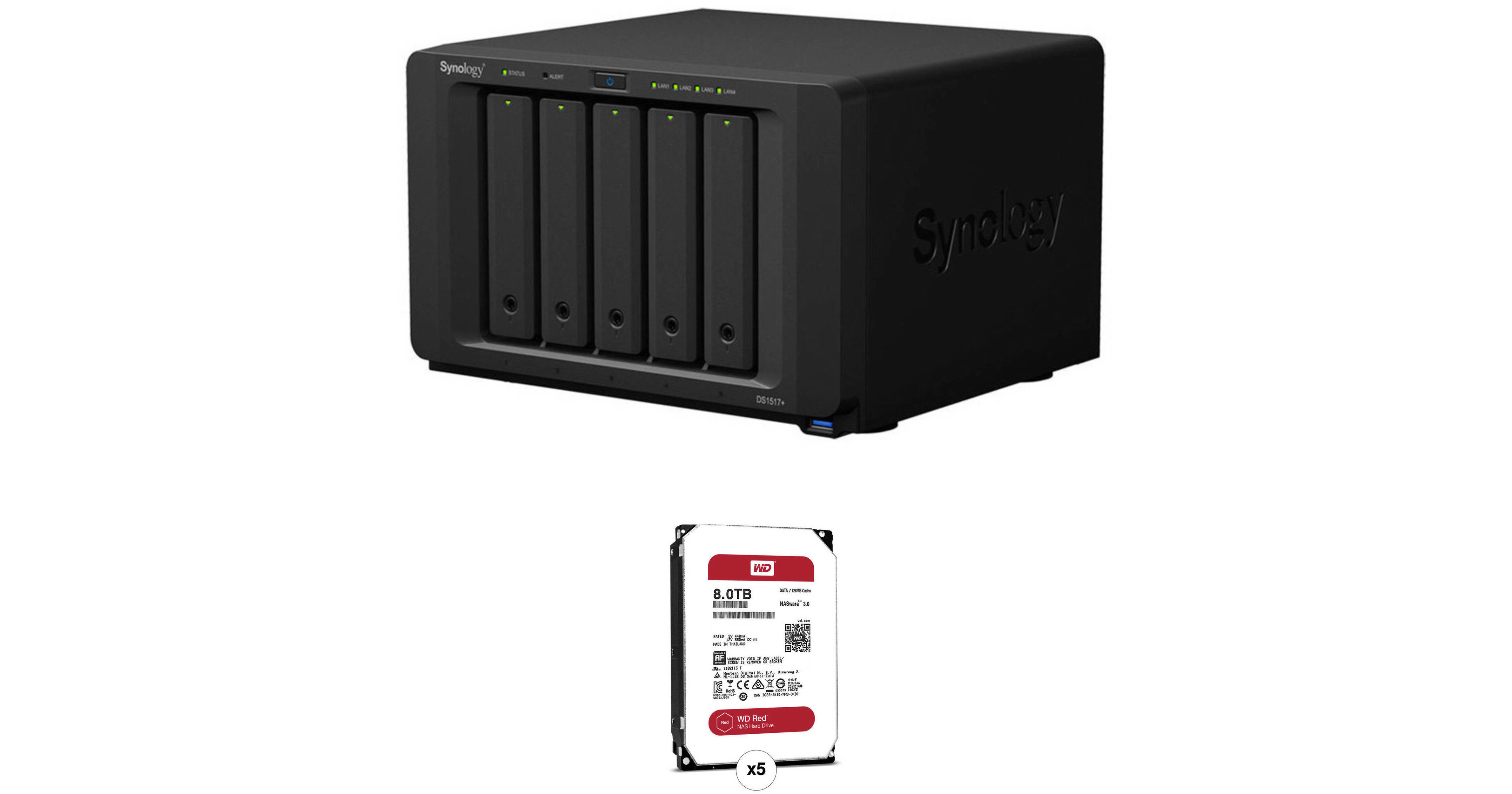 Synology DiskStation 40TB DS1517+ 5-Bay NAS Enclosure Kit with