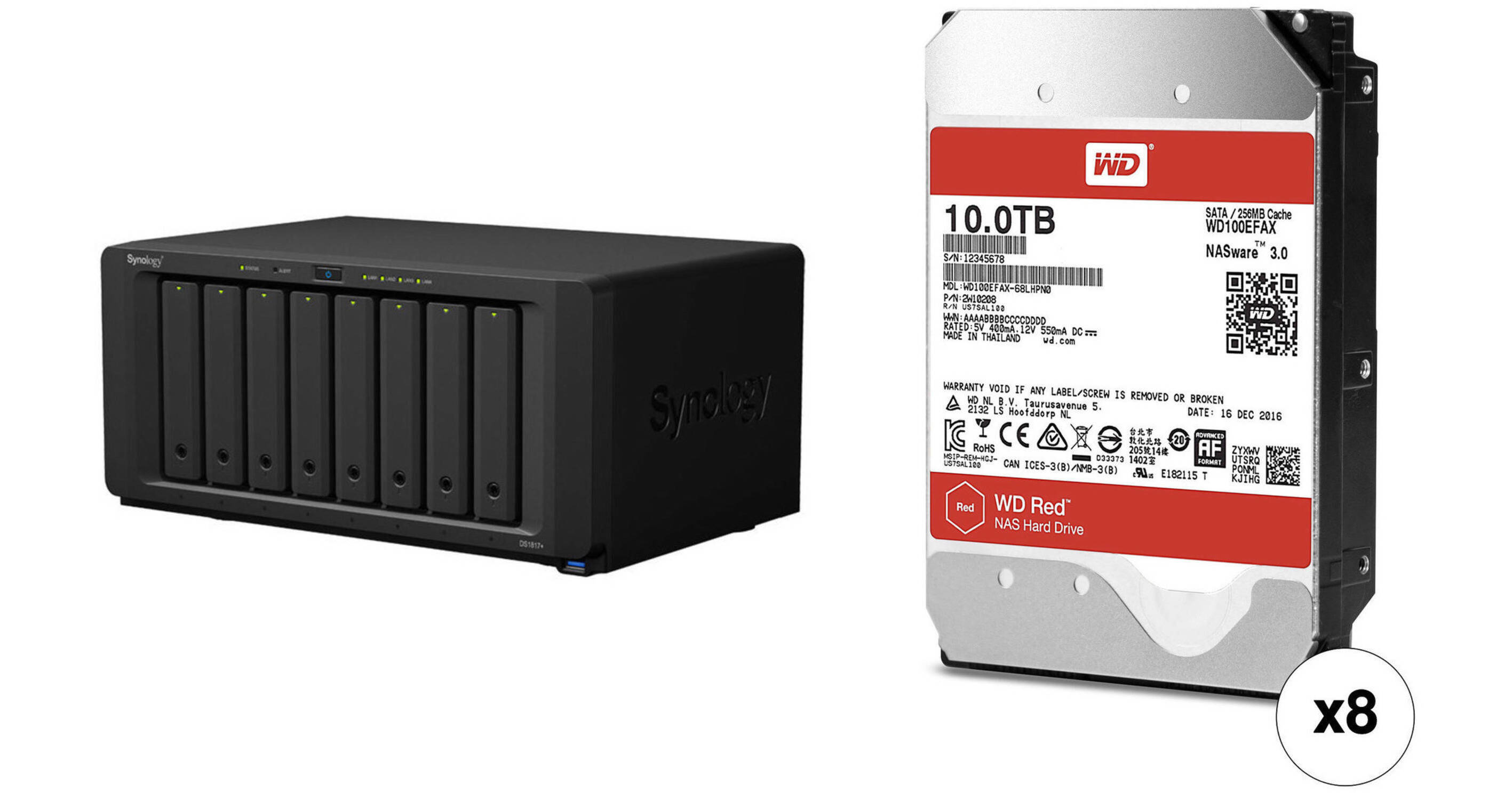 Synology DiskStation DS1817+ 80TB 8-Bay NAS Enclosure Kit with