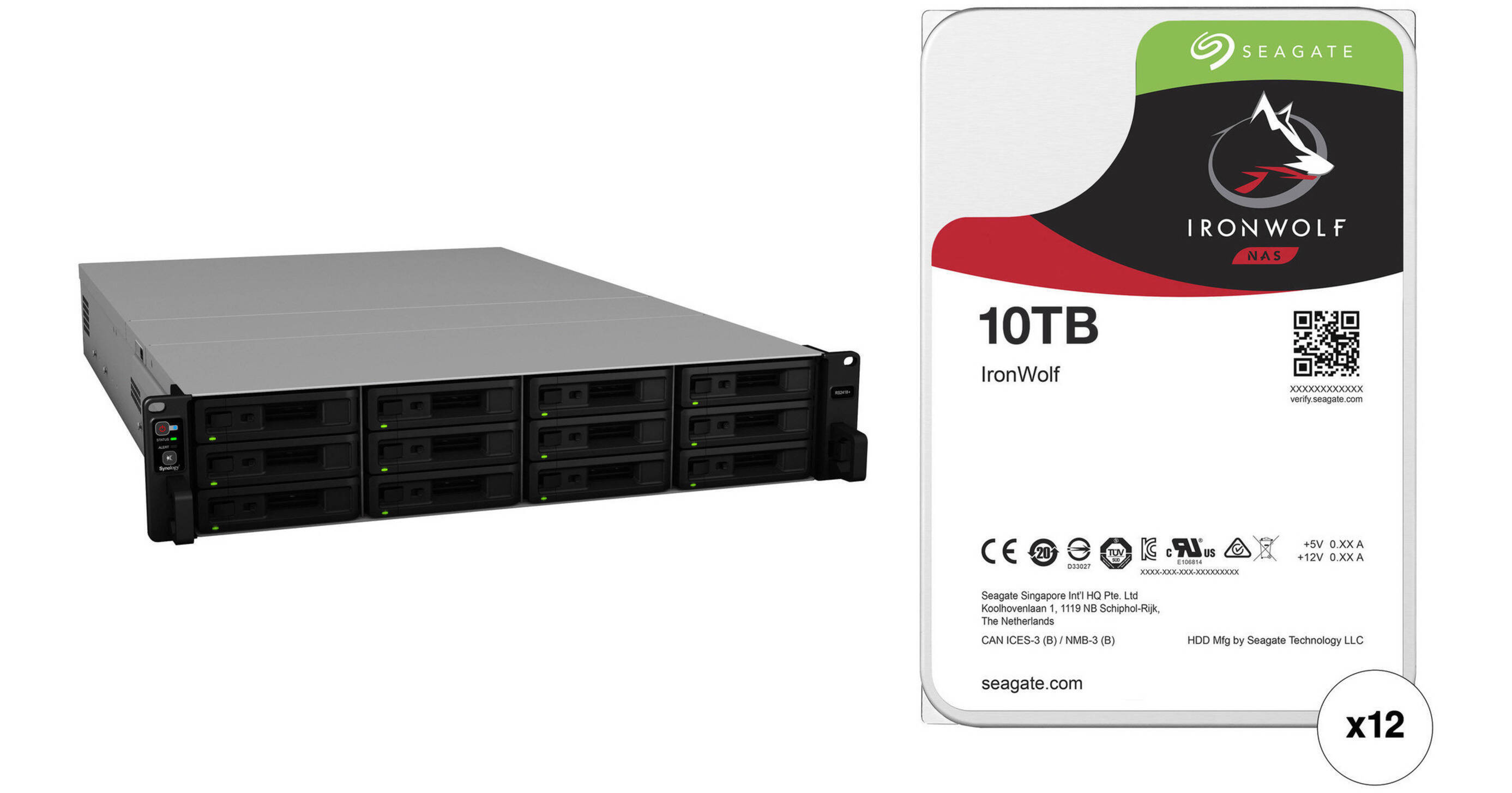Synology RackStation RS2418+ 120TB 12-Bay NAS Enclosure Kit with