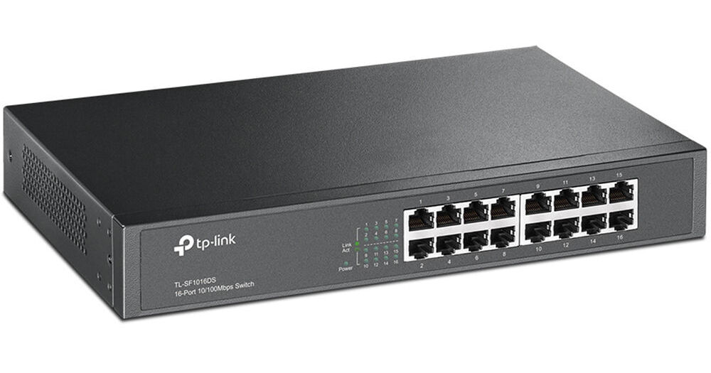 TP-LINK TL-SF1016 Switch 16 Ports 10/100Mbps (Rackable, Boîtier Métal) – – Ensemble