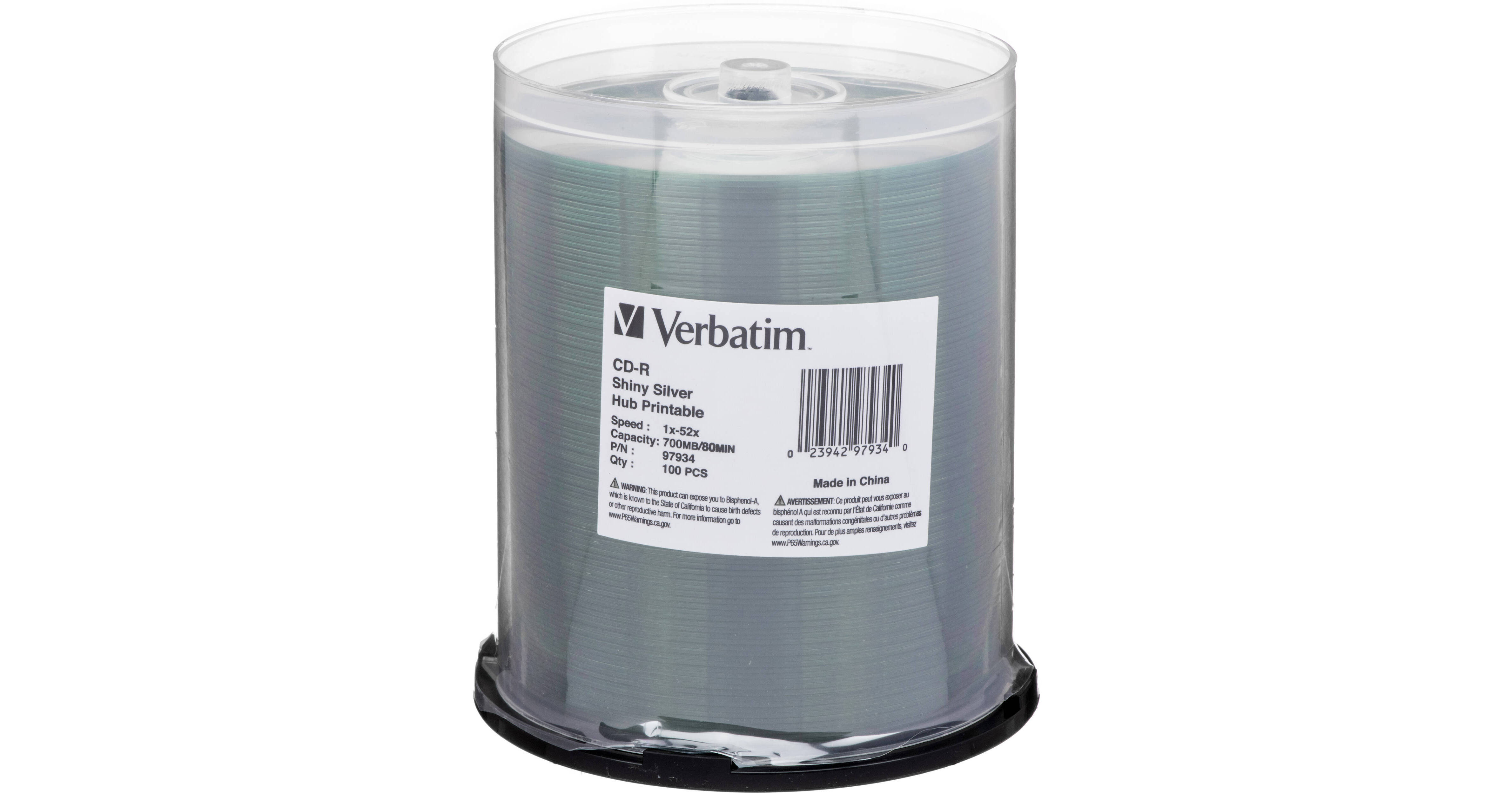 Verbatim Shiny Silver &amp; Hub Printable CD-Recordable Discs 97934