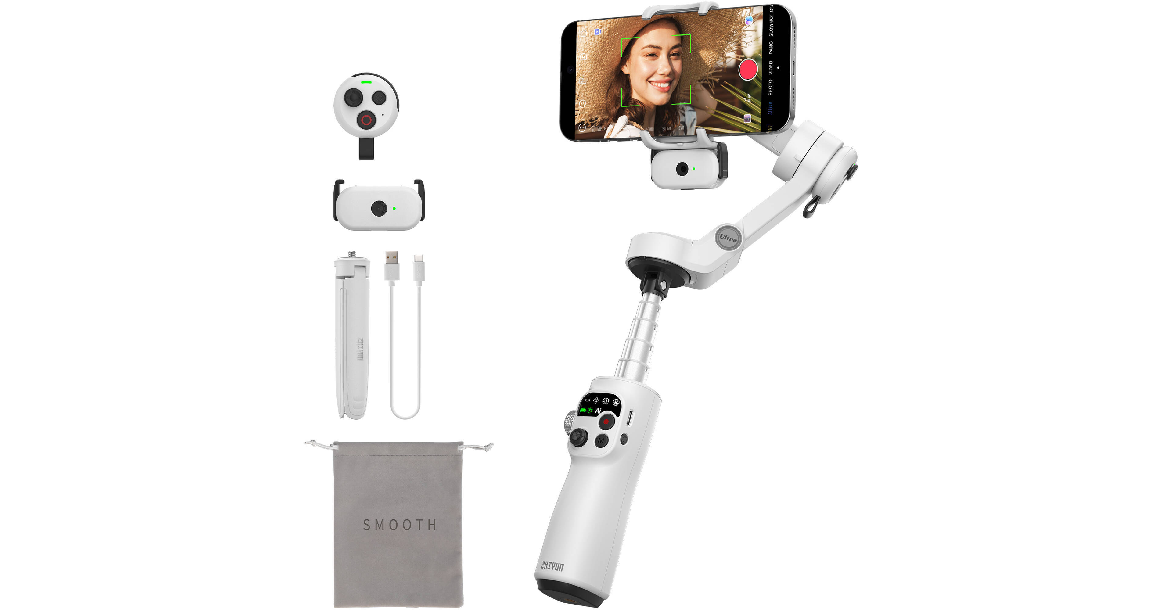 ZHIYUN Smooth Q5 Ultra Stabilizzatore Per Smartphone | AI Tracking, Comando Vocale, Telecomando, Luce Di Riempimento E Batteria 13.5h (Combo Ufficiale)