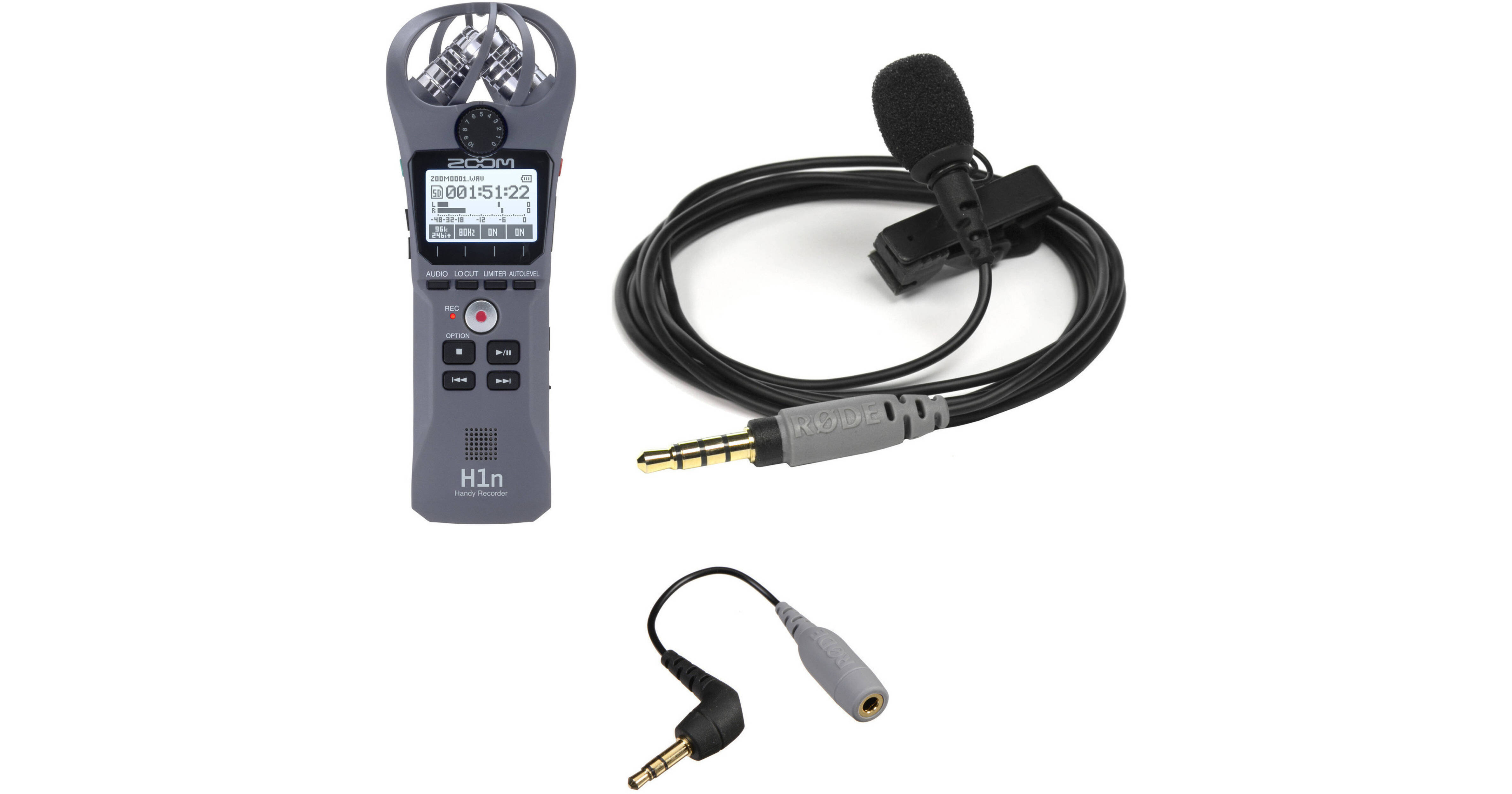 Zoom H1n Recorder Kit with Rode smartLav+ and TRRS to TRS