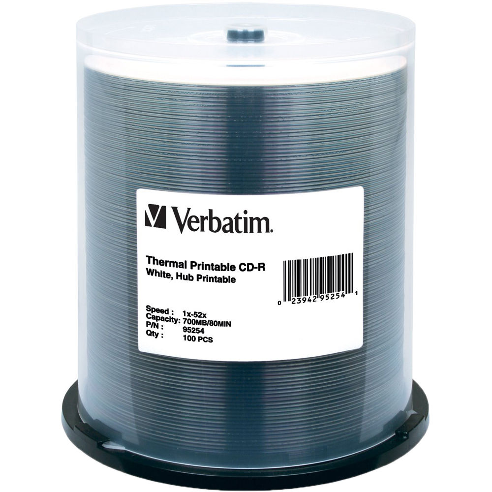 Verbatim CD R White Thermal Hub Disc 100 95254 B H Photo Video