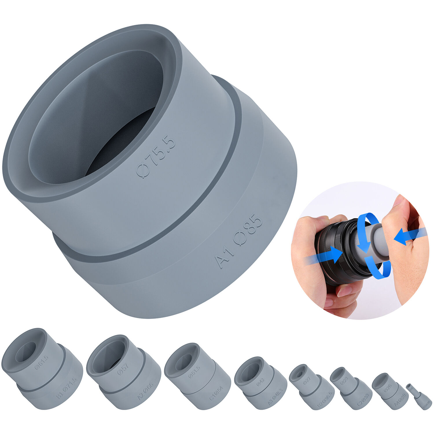 Kit 9 Strumenti Per Rimozione Lenti In Gomma 8-83mm | Per Fotocamere DSLR E Accessori Photo Studio