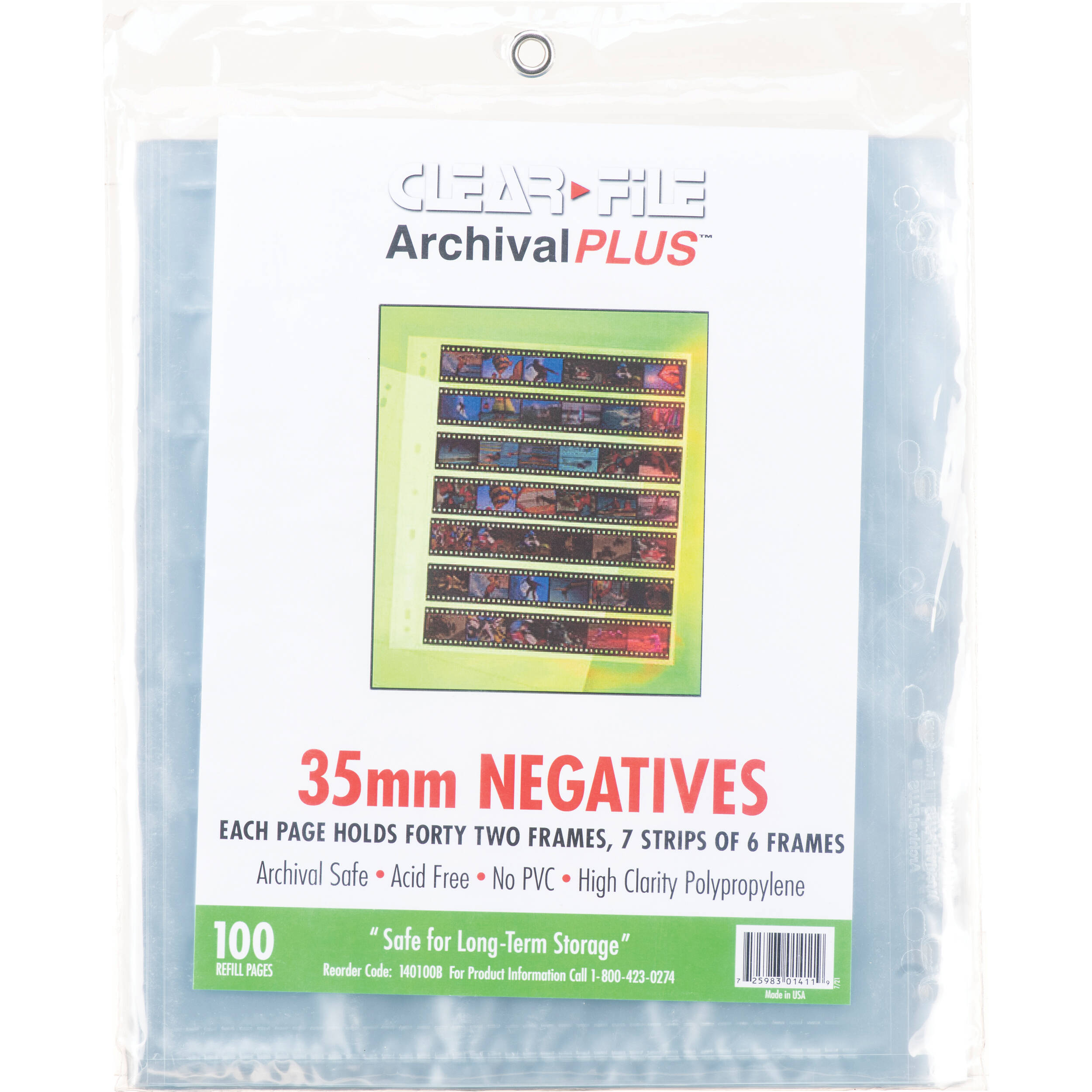 ClearFile Archival Plus Negative Page, 35mm, 7-Strips of 140100B
