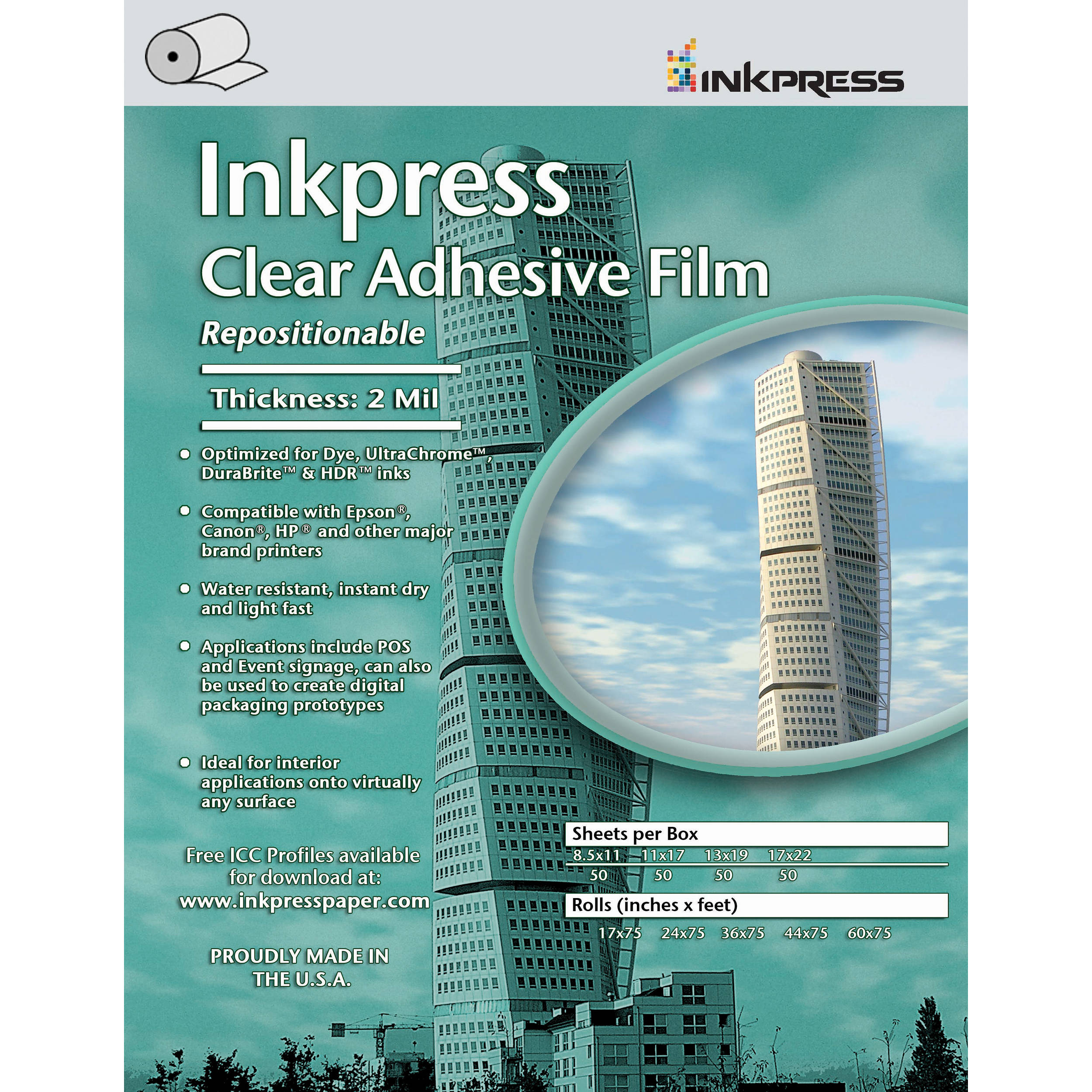 Inkpress Media Clear Adhesive Film Roll (36"x75') AF3675 B&amp;H