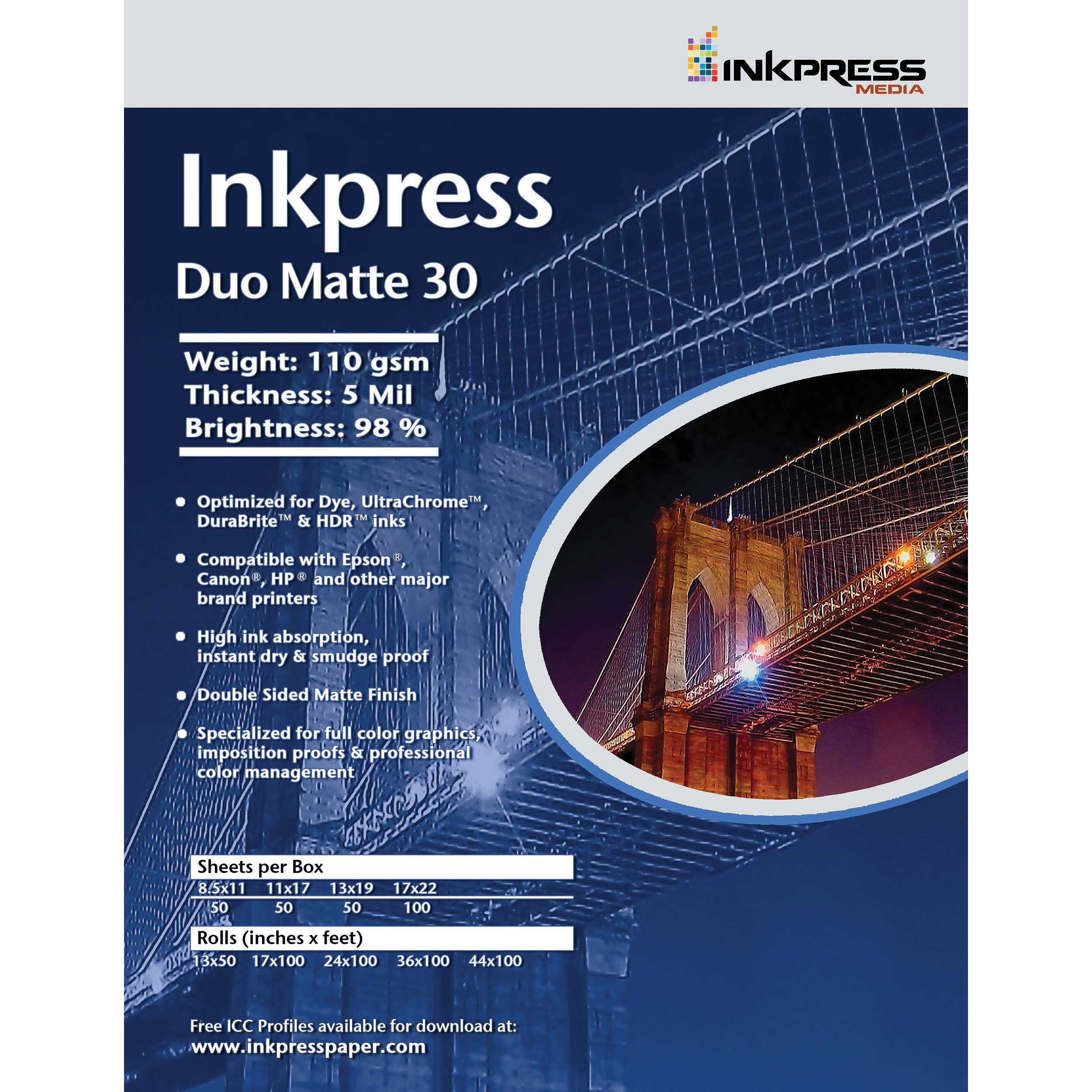 Inkpress Media Duo Matte 30 (11x17" - 50 Sheets) PP30111750 B&amp;H
