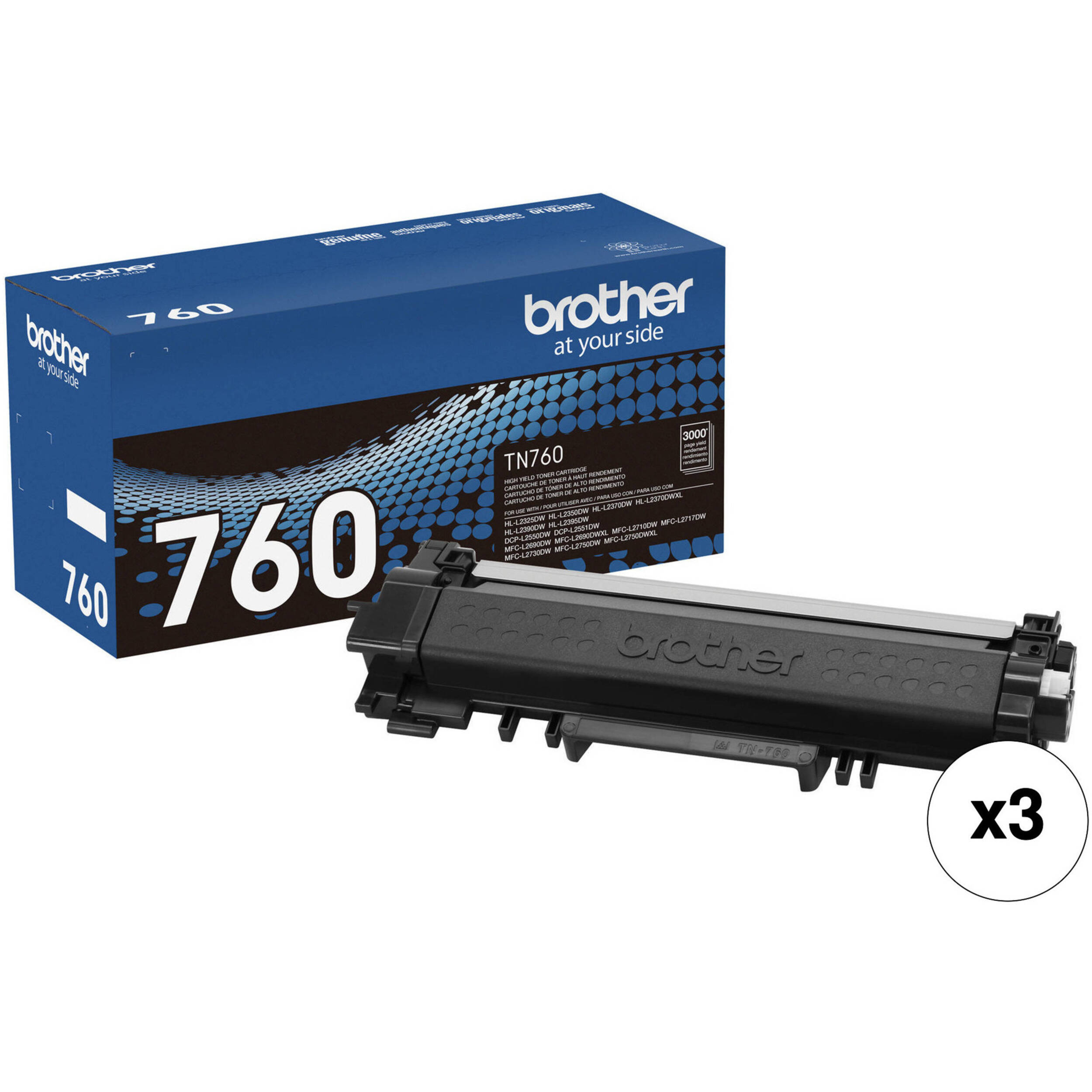 thumbnail image 2 of 3-Pack High Yield TN760 Black Toner Cartridge – For Brother HL-L2395DW, MFC-L2750DW & More 2 of 4