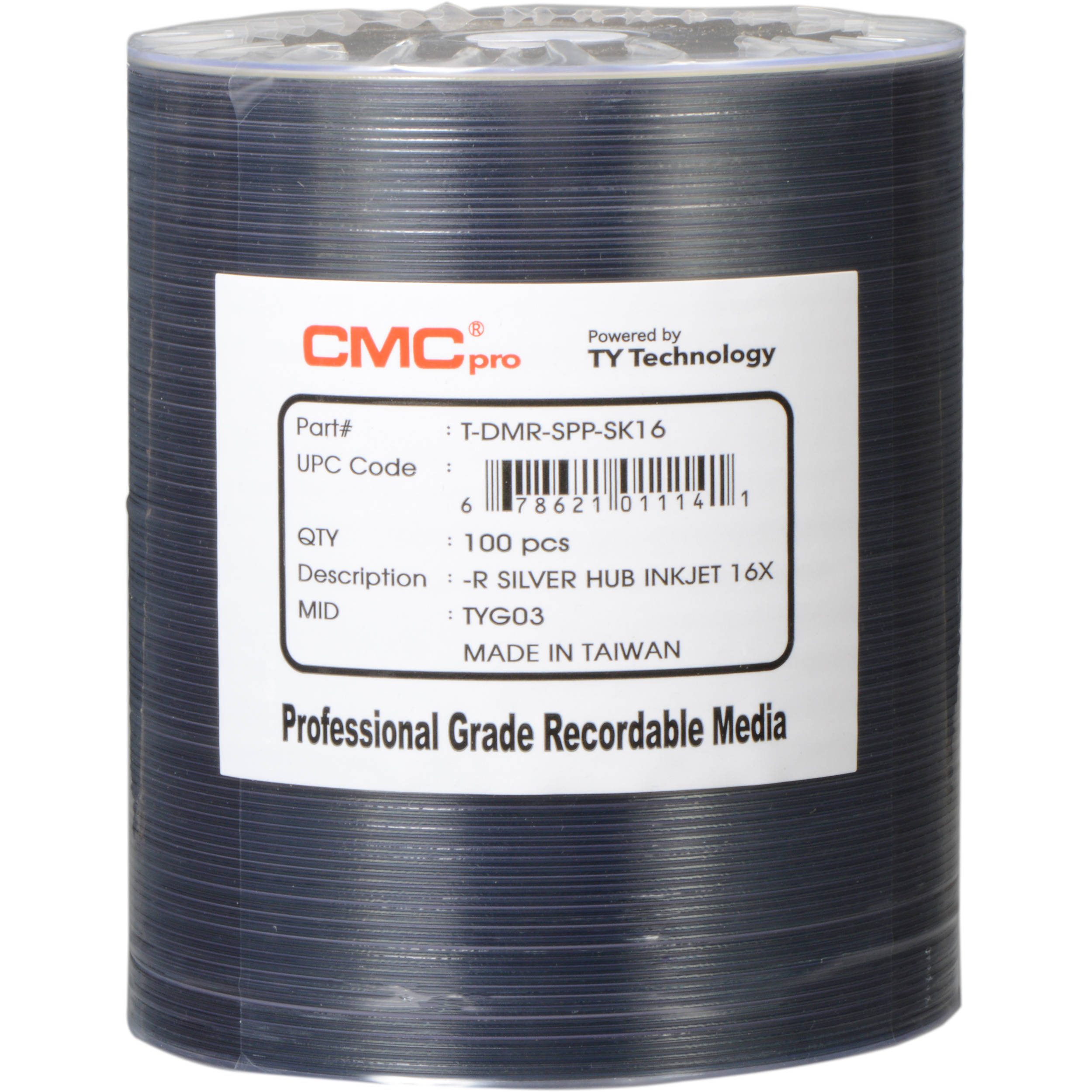 CMC Pro 4.7GB DVD-R 16x Silver Inkjet Hub Printable