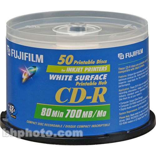 FUJIFILM CD-R White Inkjet Hub Disc (50) 600002932 B&amp;H Photo