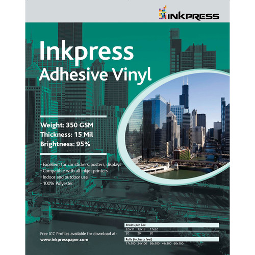 Inkpress Media Adhesive Vinyl (8.5x11" - 5 Sheets) AV85115 B&amp;H