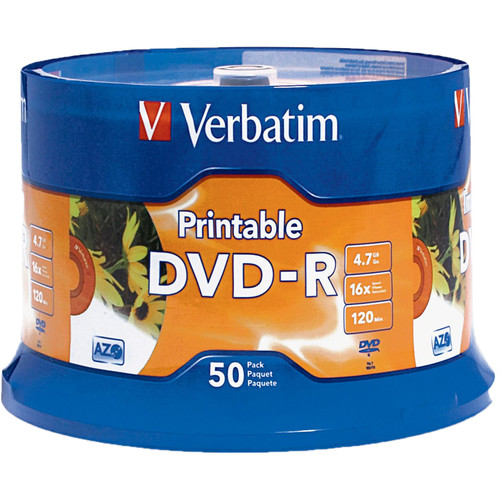 Verbatim DVD-R 4.7GB 16X White Inkjet Hub Printable Discs (50