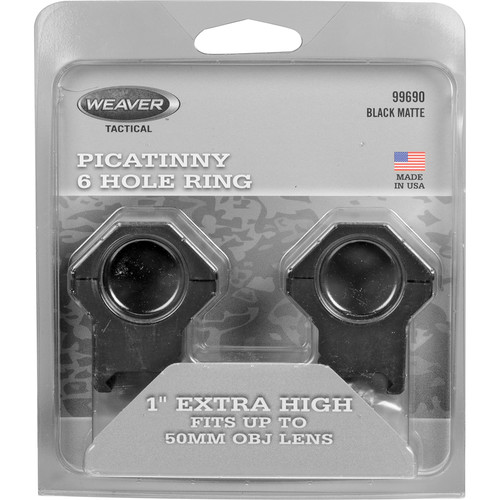 Weaver Tactical 6-Hole Picatinny Rings * 1 Inch High Matte Black for Secure Scope Mounting