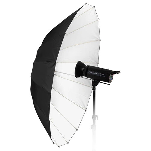75-Inch Silver/Black Reflective Parabolic Umbrella – 16 Fiberglass Ribs, Reinforced Shaft For Studio & Portrait Photography