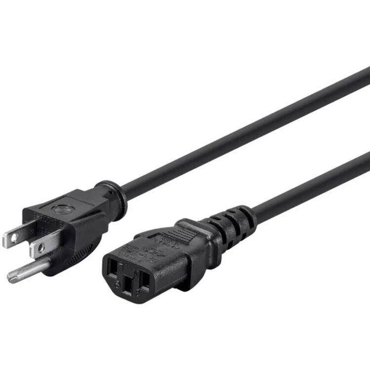 10ft Black Power Cord – NEMA 5-15P To C13, 18 AWG, 1250W Max, Lifetime Warranty